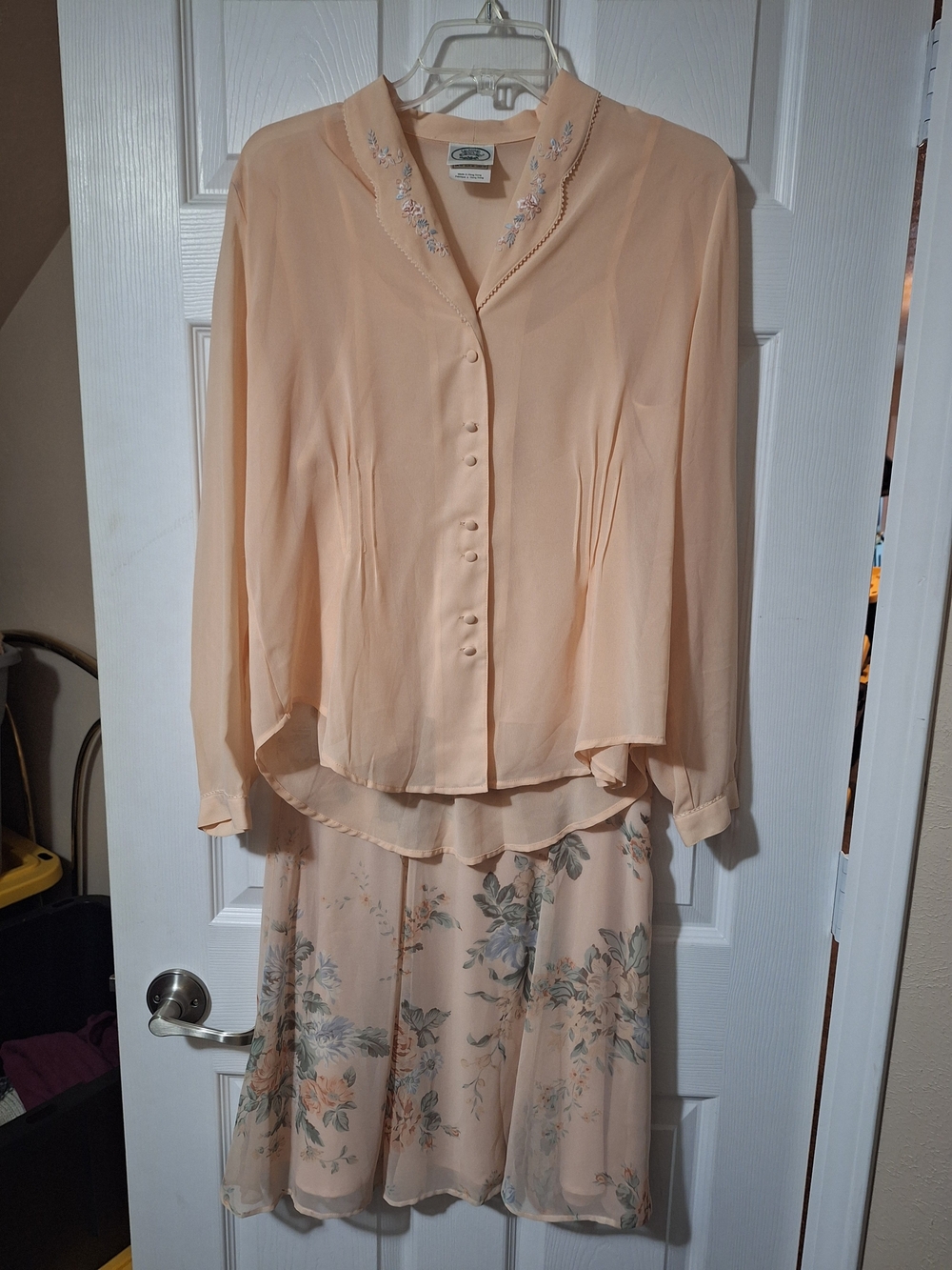 Laura Ashley Peach Floral Midi Skirt Set Skirt 12 Shirt 10